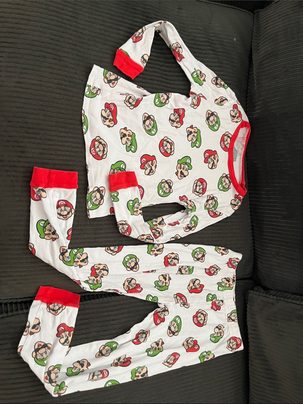 Kids White Mario Character Pajama Set with Red Trim size 10